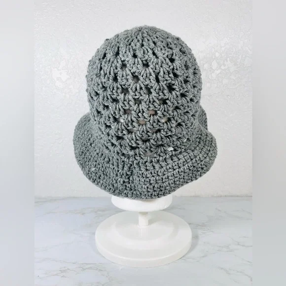 Gray Crochet Bucket Hat - Picture 3 of 7